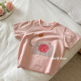 Áo phông bé gái in chữ hoạt hình dễ thương, cotton, mẫu mới mùa hè