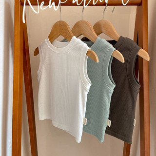 Áo vest mỏng mùa hè cho trẻ em, áo thun không tay màu trơn bằng lụa lạnh cho bé trai và bé gái, áo cơ bản cho trẻ em