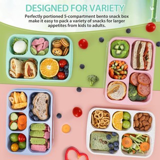 Hộp đựng đồ ăn nhẹ Bento ống hút lúa mì Caperci dành cho người lớn và trẻ em Hộp đựng thực phẩm có thể ăn trưa dành cho người lớn có thể tái sử dụng với 5 ngăn đựng đồ ăn nhẹ và bữa ăn không chứa BPA 4 Gói