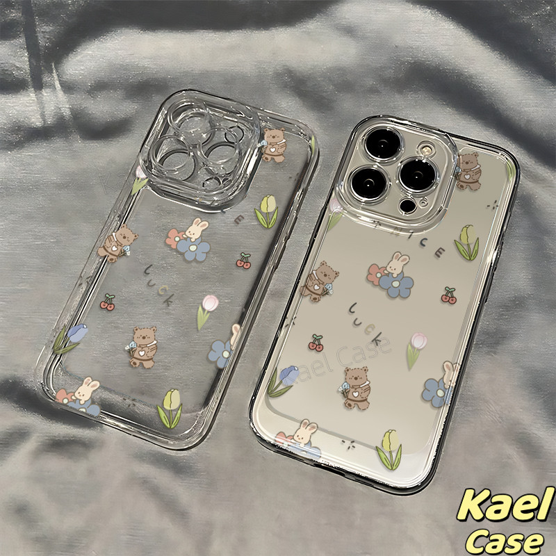 Ốp Lưng iPhone Điện Tương Thích Cho IP 15 Pro Max 11 12 13 14 Pro Max X XR XS Max 7Plus 8Plus Ốp Silicon Trong Suốt Gấu Hoa Thời Trang -KL