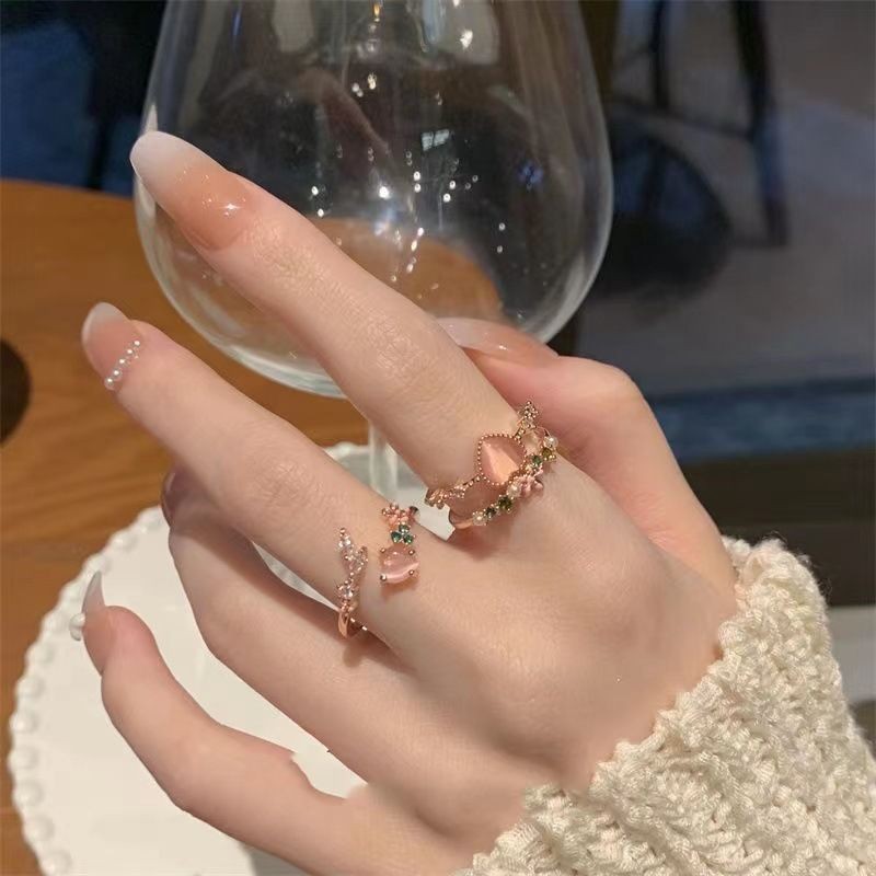 [Cửa hàng] Nhẫn đá mắt mèo màu sắc cho phụ nữ, nhẫn thời trang cá tính cho cặp đôi, nhẫn đa năng phong cách niche CXYA