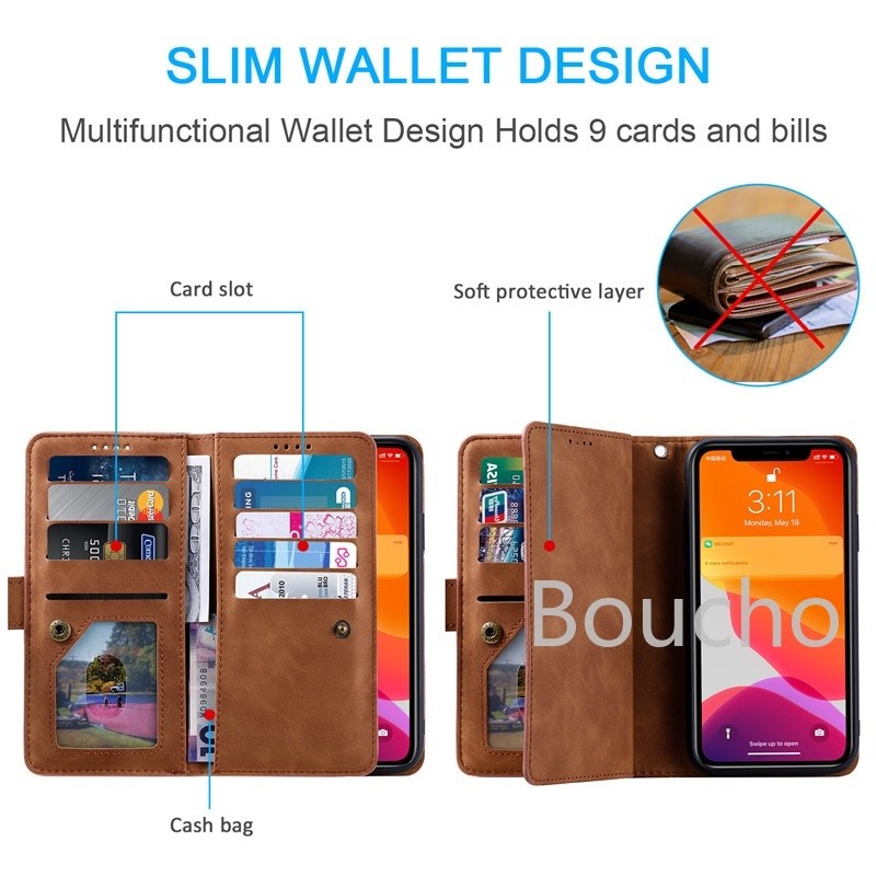 Dành Cho Xiaomi Redmi Note 14 13 12 11 11S 10 10S 9 9S 8 Pro Plus 14C 13C 4G 5G ID Tiền Mặt Khe Cắm Thẻ Tín Dụng Giá Đỡ Folio Flip Da PU Vỏ Cứng Từ Tính Có Dây Đeo