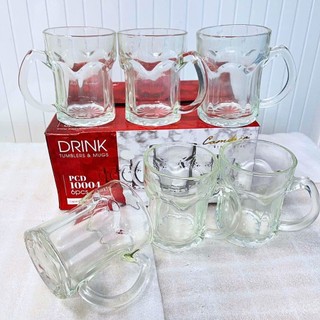 [Giá Xưởng] Bộ 6 Ly Thủy Tinh PCD10004 Có Quai, Dung Tích 355ml – Uống Bia, Nước Giải Khát