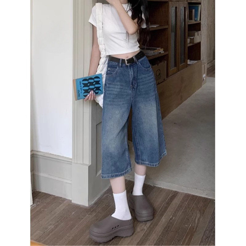 SUXI Quần jean cổ điển bảy điểm kiểu Mỹ mới mùa hè dành cho nữ 250516