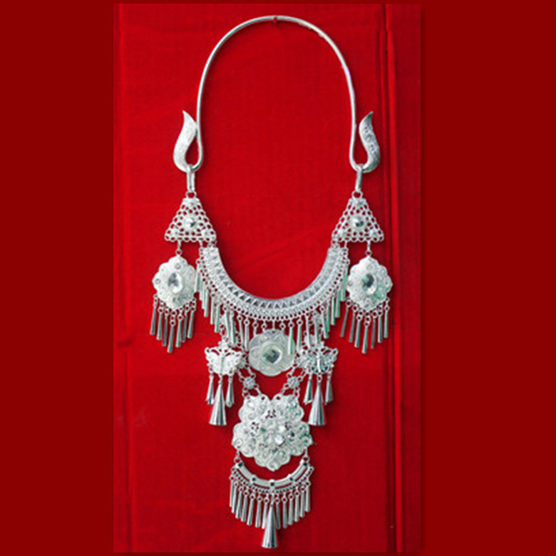 Phong cách dân tộc Miao, cổ điển, choker lớn bằng bạc Miao, phụ kiện múa Miao độc đáo, dây chuyền nữ Q9UW