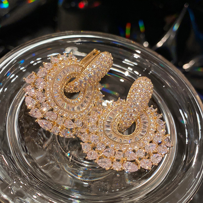 Bông tai sang trọng thời trang tròn Zircon thời trang Hàn Quốc