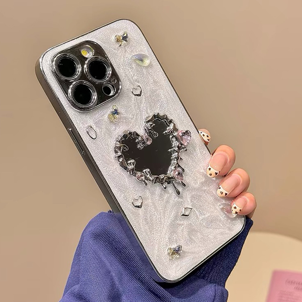 Ốp Điện Thoại Nhựa Mạ Kim Cương Trái Tim Tình Yêu Cho iPhone 17 Pro Max 17 Air 16 Plus 15 14 15 13 12 11 Vỏ Bảo Vệ Chống Sốc