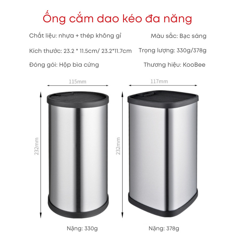 Ống cắm dao kéo Inox 304 cao cấp đáy thoát nước tiện lợi cho nhà bếp KooBee| 198