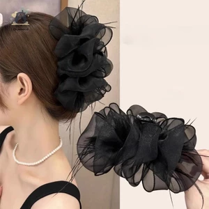 Kẹp Nơ Lưới Nữ Cô Gái Ngọt Ngào Thanh Lịch Đen Lớn Kẹp Tóc Mua Sắm Đám Cưới Hàng Ngày Vuốt Tóc Thời Trang Phụ Kiện Tóc Mới