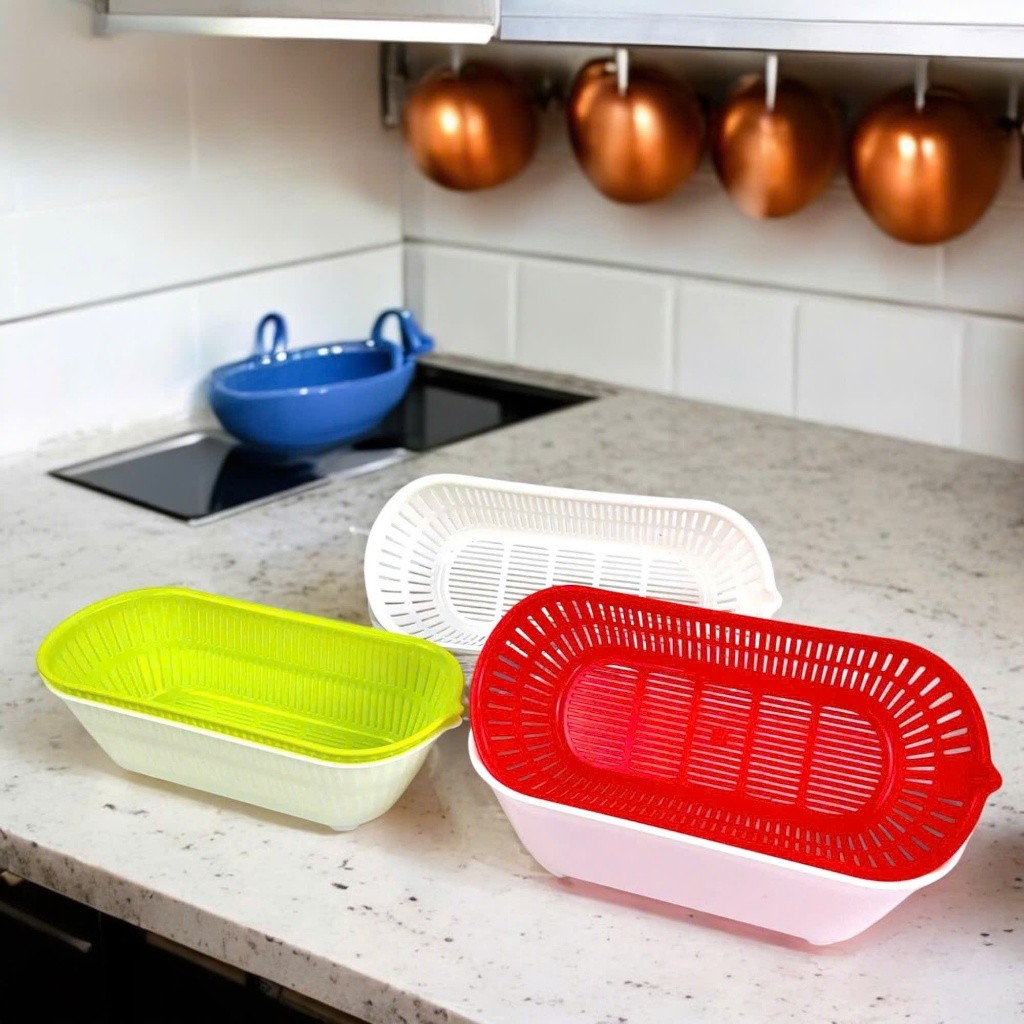 Bộ Thau Rổ Oval Vinh Nam Plastic Nhiều Màu Dùng Đựng Rau Củ Quả Thực Phẩm Size 28x12.5x9cm