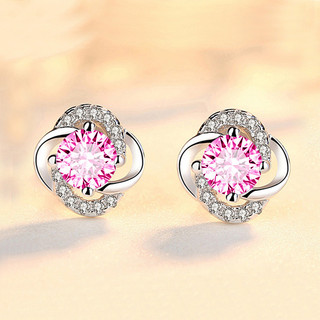 Bông Tai Cỏ Bốn Lá Bạc S925 Đính Đá Moissanite Màu Hồng Bông Tai Nữ Đính Đá Moissanite Màu Xanh Không Gây Dị Ứng S8
