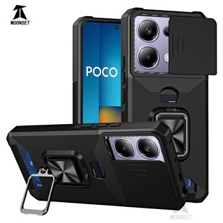 Dành Cho Xiaomi POCO M6 Pro 4G Ốp Lưng Có Trượt Camera Bao Đựng Thẻ Vòng Chân Đế Chịu Lực Bảo Vệ Mỏng Vỏ