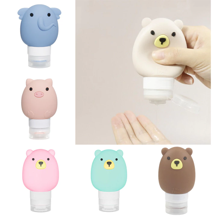 1pc 60ml / 70ml Gấu Dễ Thương Silicone Kích Thước Du Lịch Bộ Chai Cho Đồ Vệ Sinh, Hộp Đựng Du Lịch Chống Rò Rỉ Có Thể Đổ Lại Phụ Kiện Thiết Yếu Du Lịch