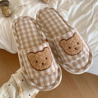 XITIAO Dép Lê Nữ Bằng Vải Lanh Mới Đế Mềm Họa Tiết Gấu Kẻ Caro Dễ Thương Phù Hợp Cho Mọi Mùa