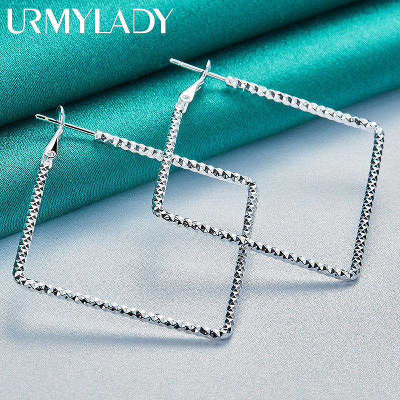 URMYLADY Bạc 925 Bông Tai Vuông Cho Nữ Thời Trang Cưới Đính Hôn Dự Tiệc Trang Sức