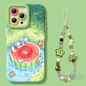 Ốp Điện Thoại Dưa Hấu + Dây Buộc Mùa Hè Dễ Thương Cho iPhone 17 16 15 14 13 12 11 Pro Max X Xr Xs Max 7 8 Plus SE2020