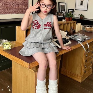 Set áo gile croptop + chân váy tầng bé gái – Phong cách Mỹ cá tính, thời trang mùa hè