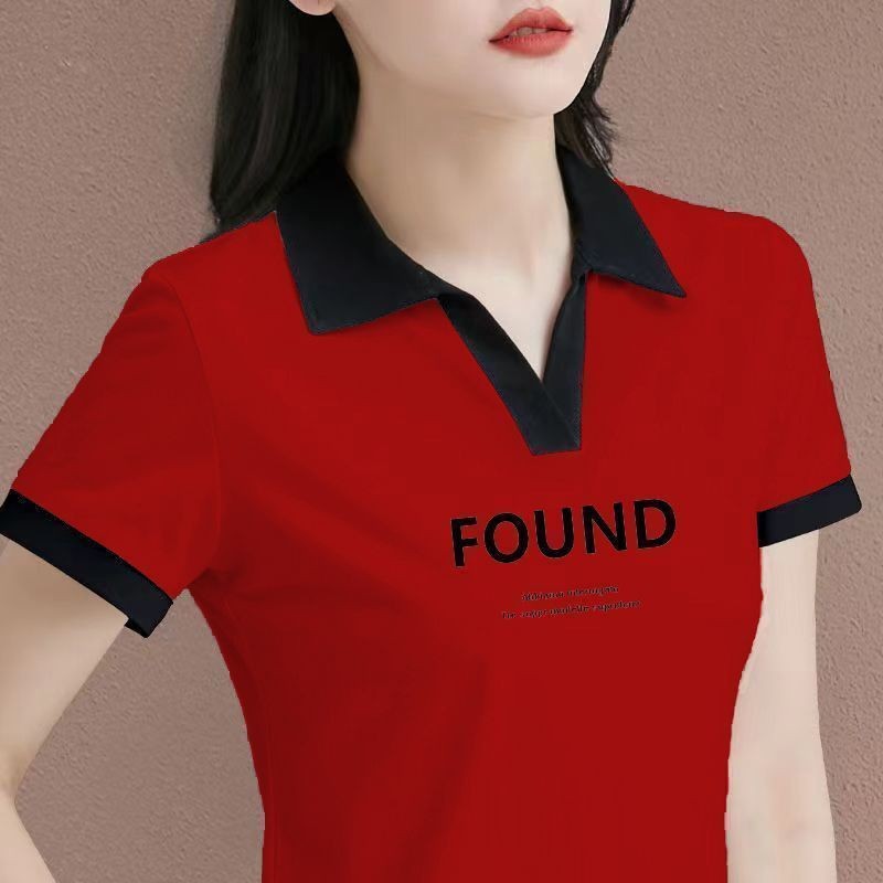 Mùa Hè 2025 Mới Thời Trang Dáng Rộng Thể Thao Cổ Chữ V Áo Sơ Mi Polo Tay Ngắn Cho Nữ