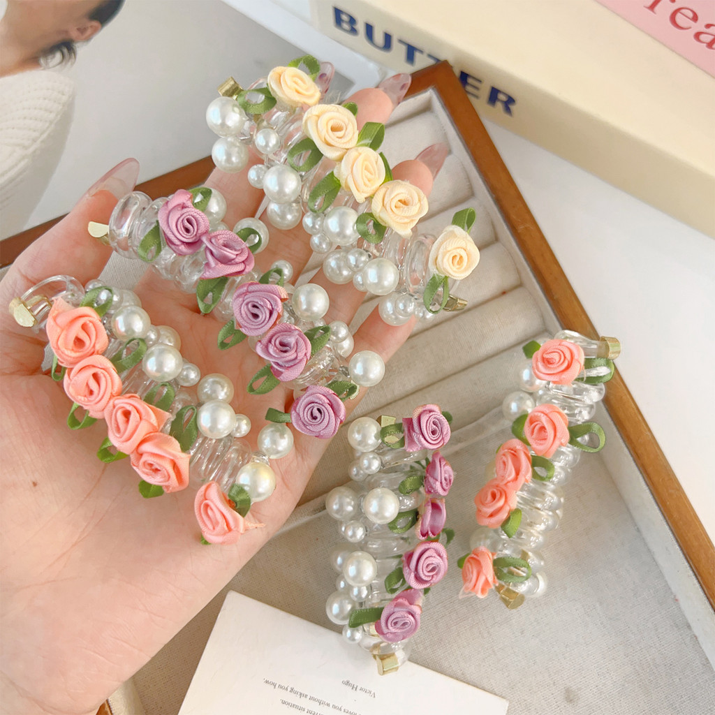 1 / 2 / 3 Cái Dây Điện Thoại Đàn Hồi Đầu 8cm - Dây Buộc Tóc Thiết Kế Hạt Hoa Hồng Cho Nữ, Băng Đô Quấn Tóc Nhựa Mềm Cho Bím / Đuôi Ngựa / Tạo Kiểu