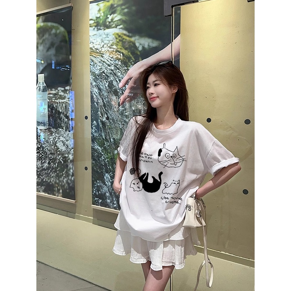 SUXI Áo thun ngắn tay in hình dễ thương mùa hè mới dành cho nữ 250508