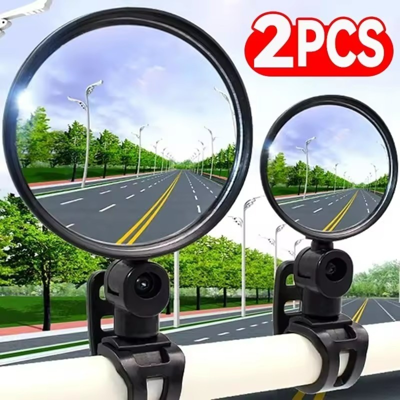 Gương xe đạp đa năng 360° Gương chiếu hậu tay lái có thể điều chỉnh cho xe đạp / xe máy, thiết kế dây đeo an toàn góc rộng có ống kính thủy tinh 1 / 2 chiếc