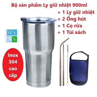 Ly Giữ Nhiệt Thái Lan 900ml Kèm Túi Xách, 2 Ống Hút Và Cọ Rửa.