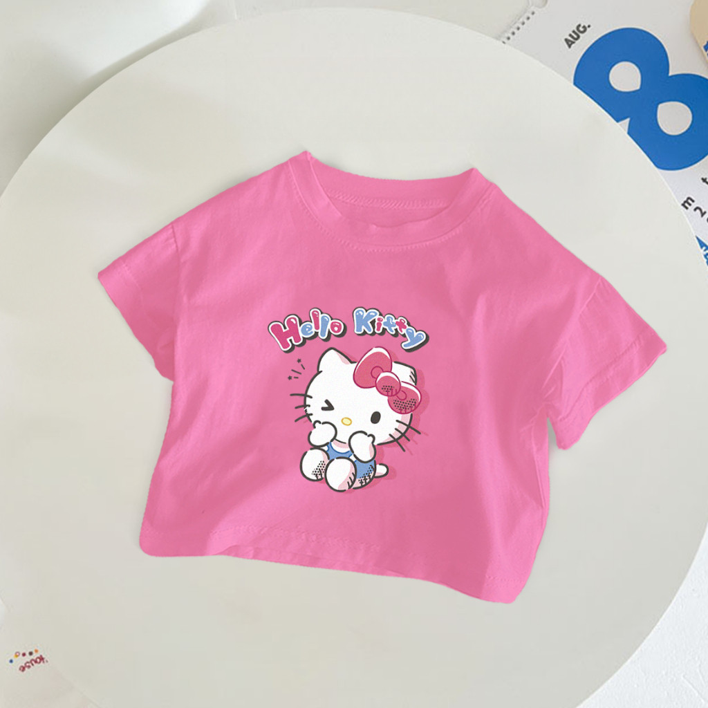 2025 Áo thun crop top KUMORI mới cho bé gái, in 2D dễ thương, trang phục thường ngày