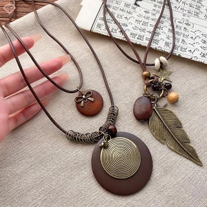 PCWFKef Vintage Boho Kim Loại Vòng Cổ Dành Cho Nữ Cổ Dài Cổ Dây Xích Mặt Dây Chuyền Handmade Tuyên Bố Lớp Trang Sức Phụ Kiện Mới