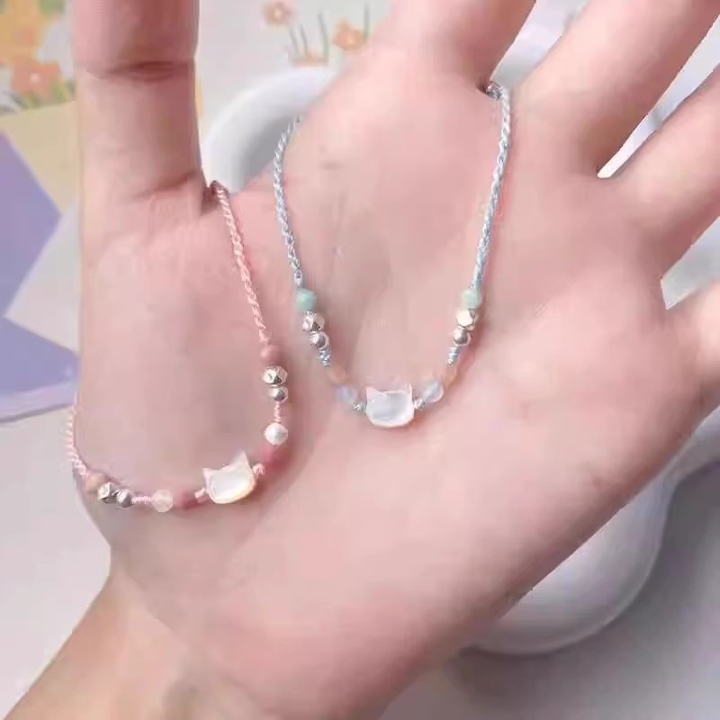 [YUNYUAN] Vòng tay mèo kẹo ngọt dễ thương Thiết kế đính cườm Vòng tay xoắn dệt tay Quà tặng có thể điều chỉnh cho bạn bè