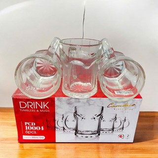 [Giá Xưởng] Bộ 6 Ly Thủy Tinh PCD10004 Có Quai, Dung Tích 355ml – Uống Bia, Nước Giải Khát