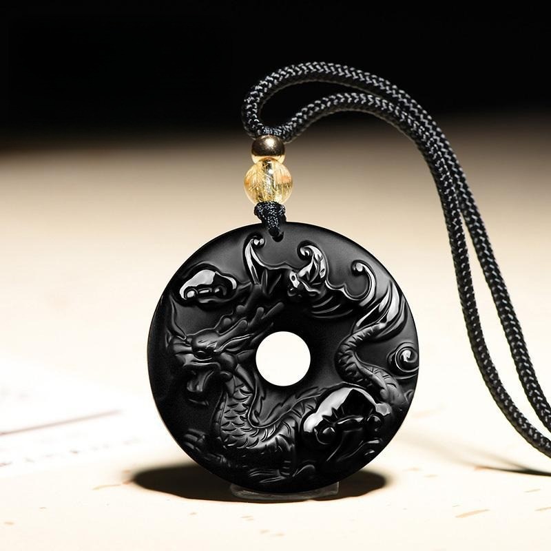 Tự Nhiên Obsidian Cung Hoàng Đạo Khóa An Toàn Mặt Dây Chuyền Nam Nữ Vòng Cổ