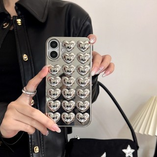Ốp Điện Thoại Trái Tim Tình Yêu 3D Mạ Bạc Hàn Quốc Cho iPhone 17Promax 16Promax 11 12 13 14 15 Pro Max 16Plus Silicon Mềm Nữ Vỏ Điện Thoại Di Động