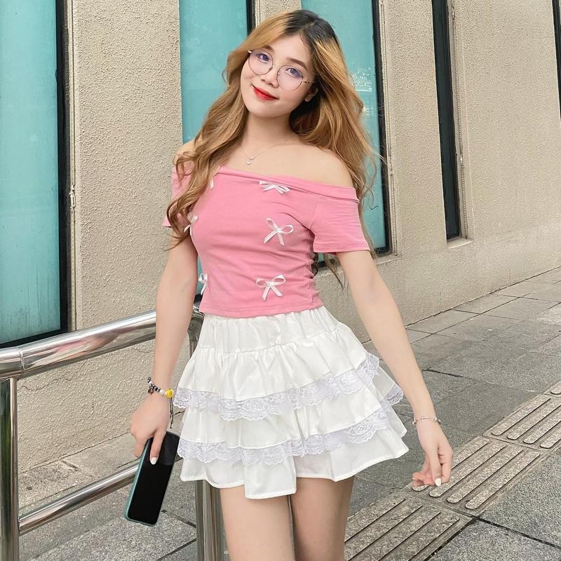 Chân váy Coquette skirt bèo tầng trắng phối ren dáng ngắn - Cvrenskirt0275_p13k10 Nữ Women