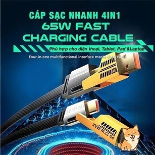 dây sạc siêu nhanh  4 trong 1 chống gẫy siêu bền tốc độ sạc siêu nhanh 65w bảo hành 12 tháng