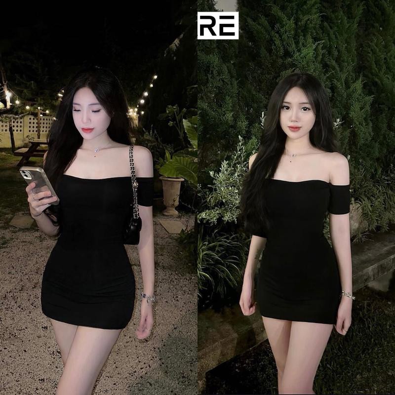 BARE_Đầm Body Ống Trễ Vai, Đầm Thun Ôm Tôn Dáng Ngắn Kiểu Rớt Tay Cho Nữ Gợi Cảm_D064 Women Dress
