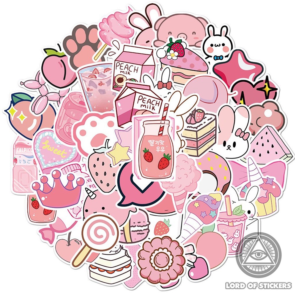 50 Hình Dán Sticker Họa Tiết Graffiti Màu Hồng Cute