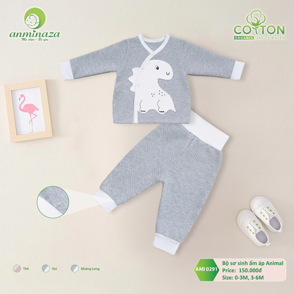 Bộ Sơ Sinh Mùa Đông Cho Bé Anminaza Vải Chần Bông Ấm Áp - Hàng Chính Hãng AMI0291