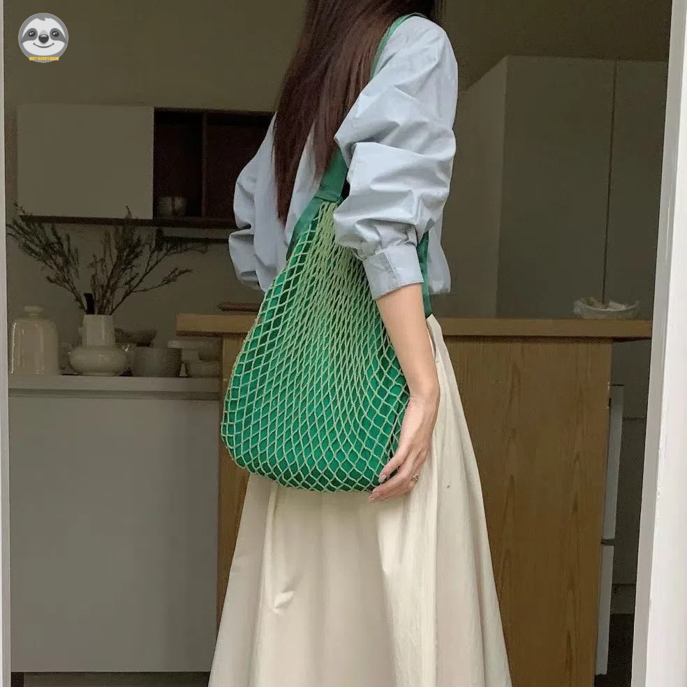 Túi lưới cá thời trang, lót cotton thân thiện môi trường, dệt di động, dùng mua sắm trái cây rau củ siêu thị