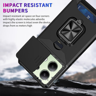 Dành Cho Redmi Note 13 4G Ốp Lưng Có Trượt Camera Bao Đựng Thẻ Vòng Chân Đế Chịu Lực Bảo Vệ Mỏng Bao Da