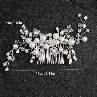 Lược Cô Dâu với Ngọc Trai và Kim Cương Giả Màu Bạc, Trang Sức Tóc Cưới Đẹp Lấp Lánh