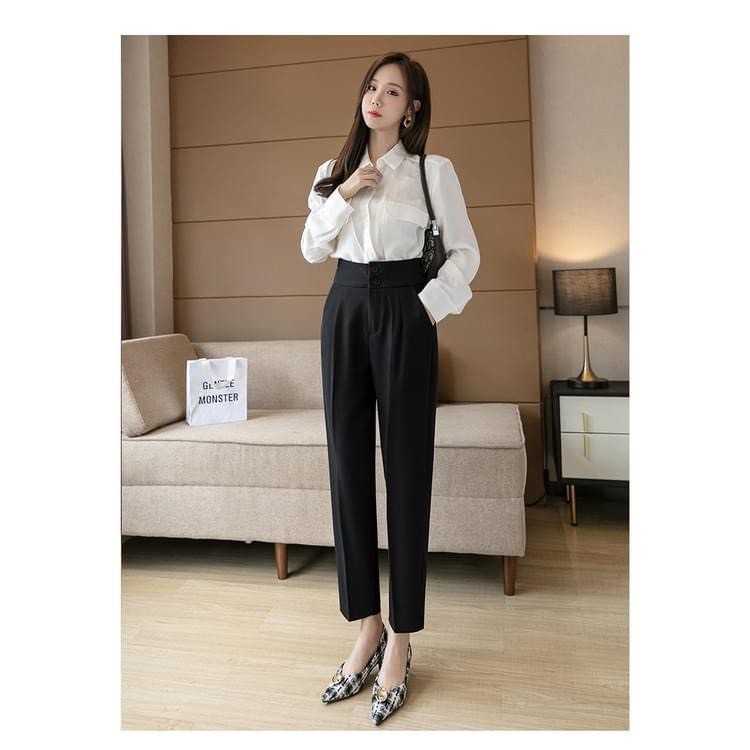 Quần baggy vải nữ 2 khuy dọc, dày co giãn nhẹ đi học làm công sở