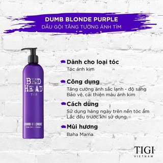 Gội xả tím khử vàng cho tóc tẩy, bạch kim Tigi Bed Head Dumb Blonde Purple Toning 400mlx2 [ TN ]