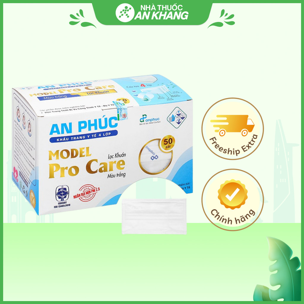 Khẩu trang y tế An Phúc 4 lớp màu trắng hộp 50 cái