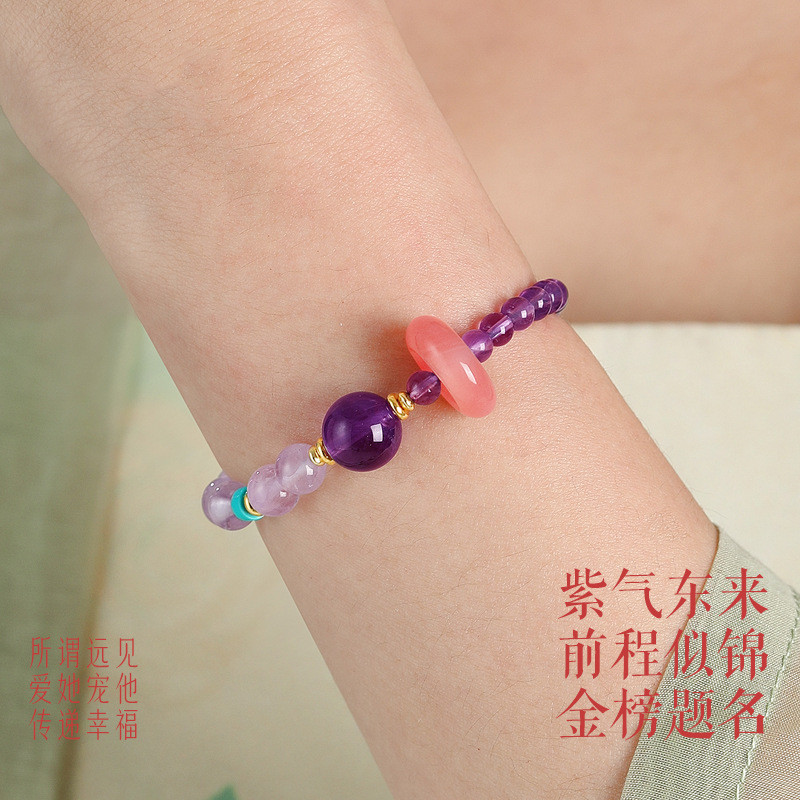 Giả Hạ Cánh Thạch Anh Tím Đôi Vòng Tay Nữ Nhẹ Thiết Kế Sang Trọng Hoa oải Hương Đôi Vòng Tay May Mắn Ý Nghĩa
