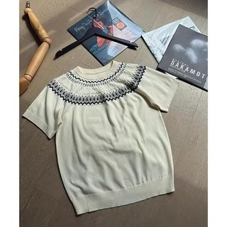 ESEA Áo thun mới tay ngắn thời trang và phổ biến thoáng khí kiểu Mỹ retro jacquard thiết kế phong cách trung tính
