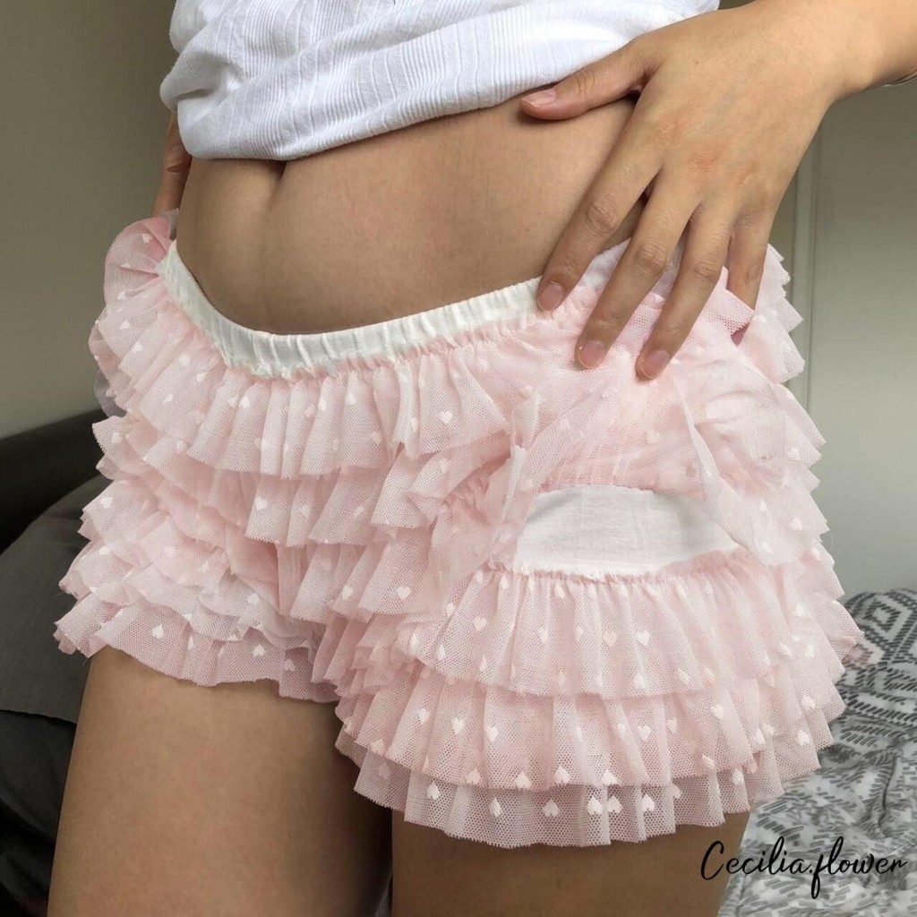 Nữ Skorts Quần Short Thời Trang Ren Lớp Ruffle Co Giãn Eo Quần Ngắn Mùa Hè Quần Short Thường Ngày
