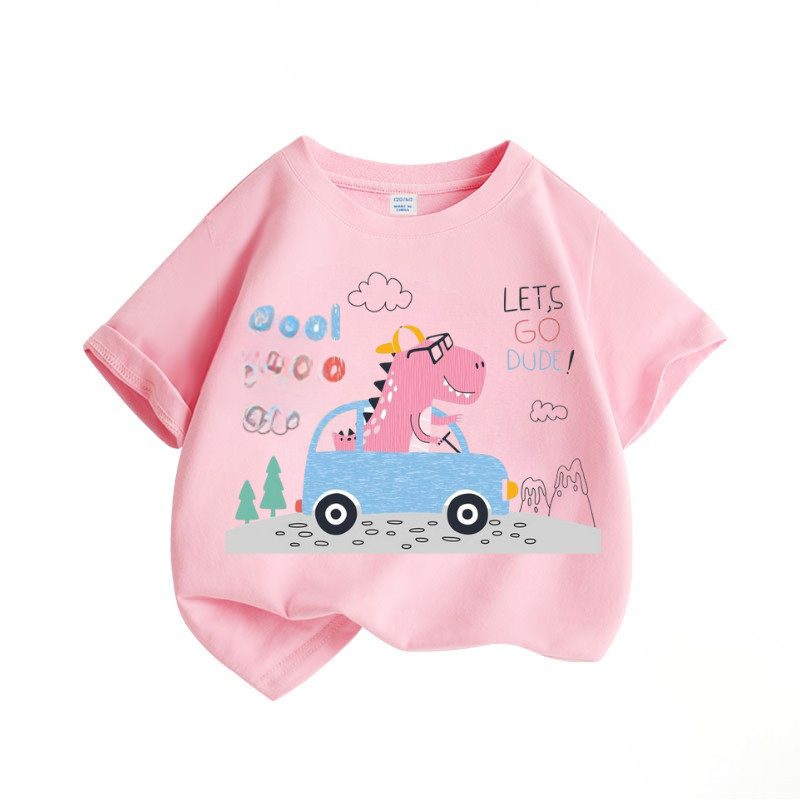 2D Khủng long t-shirt cho trẻ em tuổi 7-12 mềm mại & thoáng khí mùa hè thường TEE cho bé trai