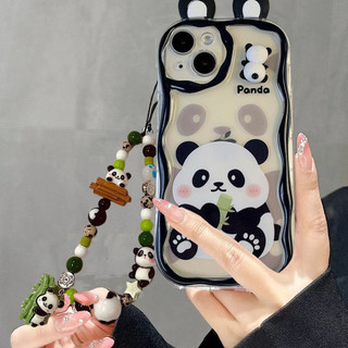 Ốp Lưng Cho Redmi Note 14 13 Pro + Plus 4G 5G Bao Vòng Tay Dây Chuyền Hoạt Hình 3D Dễ Thương Gấu Trúc Búp Bê Tai Ngộ nghĩnh Silicon Sóng Bên Mềm Mại