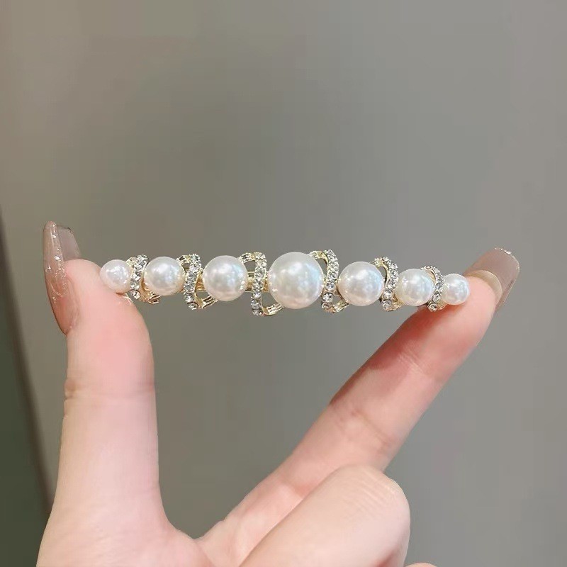MAUROPOLI [Sẵn sàng] Tính khí Ngọc trai Pháp Kẹp ngang Tính khí Rỗng Kim cương giả Nửa mảnh Kẹp tóc Kẹp tóc Cảm giác cao cấp Mũ đội đầu