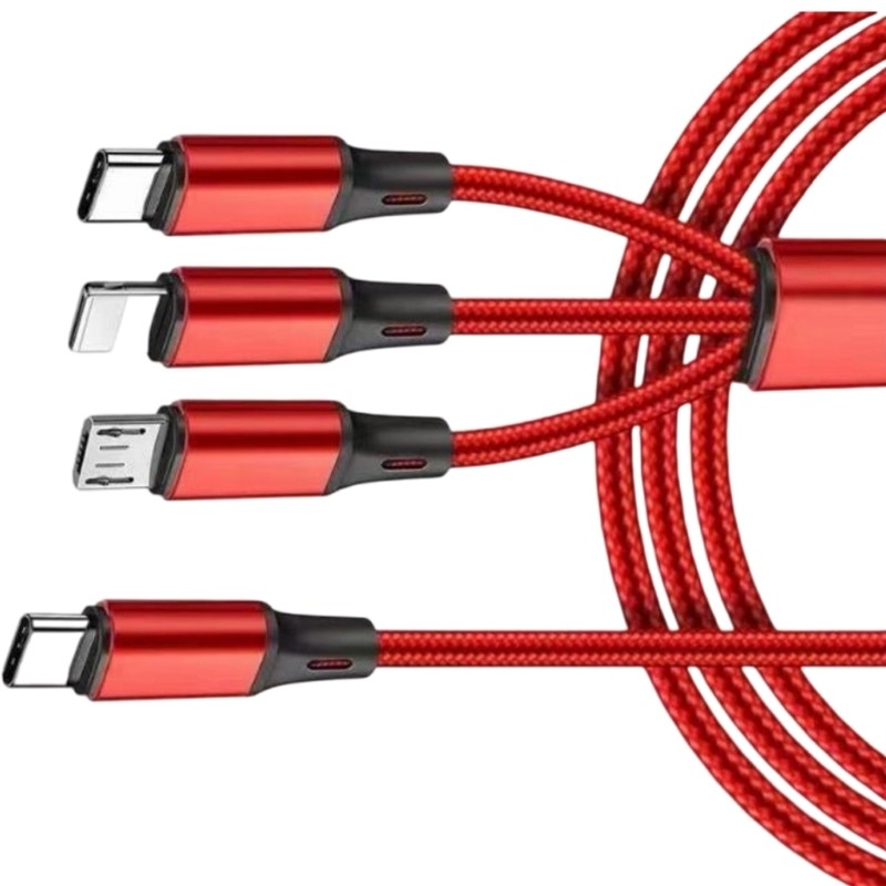 Cáp sạc nhanh IOR 3 trong 1 USB C Dây bện 4ft linh hoạt và độ bền